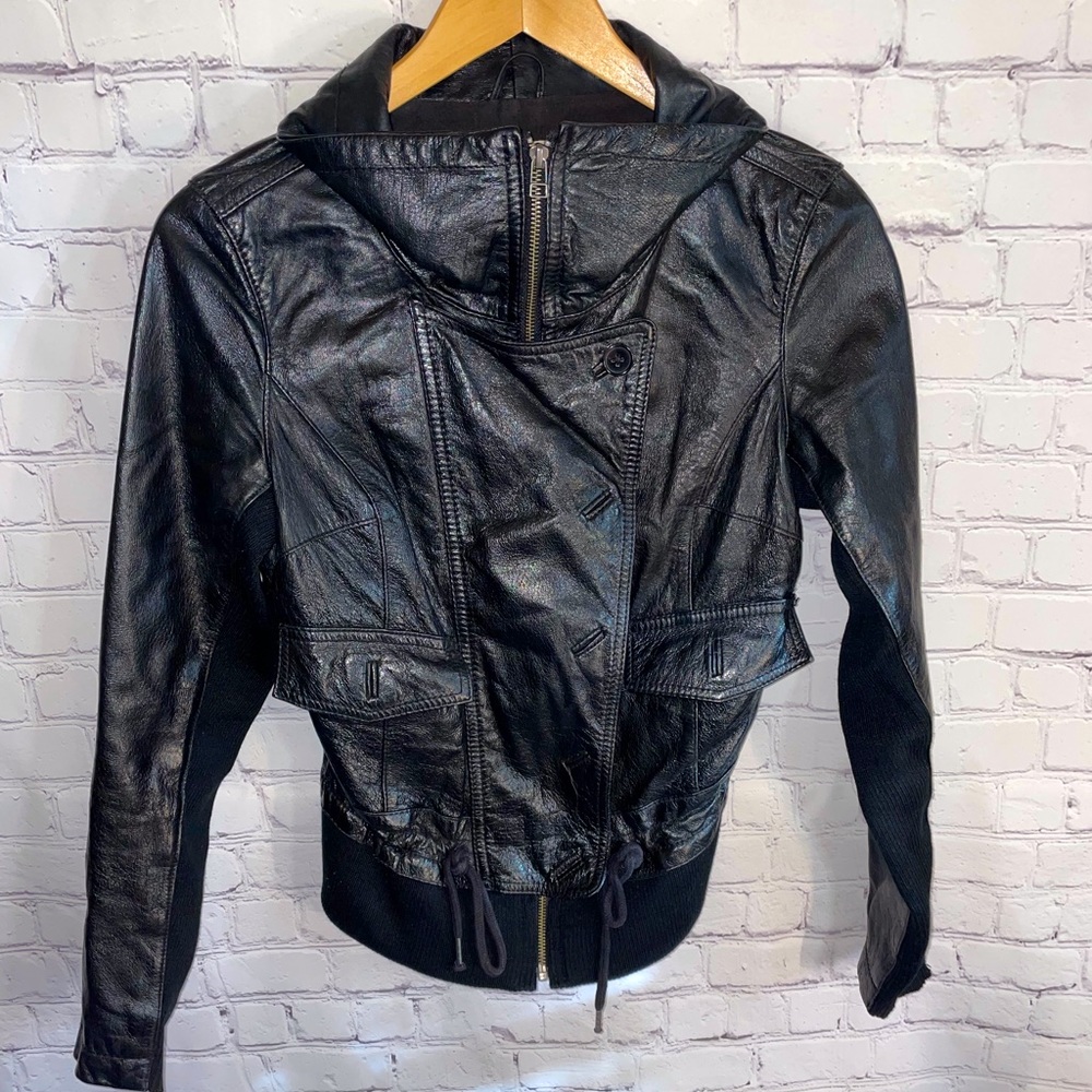 Y2K vintage Black leather moto jacket size small